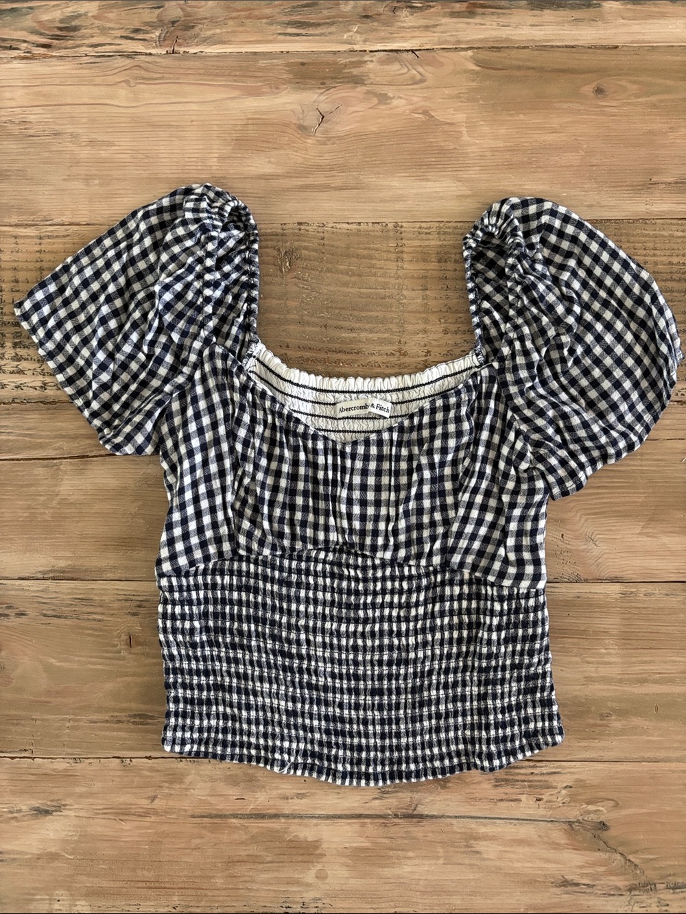 Abercrombie & Fitch Black and White Gingham Smocked Crop Top
